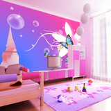 无缝大型壁画紫色梦幻花朵蝴蝶儿童卧室壁纸客厅电视背景墙纸定做