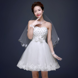 新款抹胸短款蓬蓬裙婚纱白色2016韩版甜美公主伴娘宴会新娘晚礼服