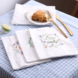NDP 日式白色纯棉隔热餐布刺绣花长方形桌布家居餐巾西餐垫