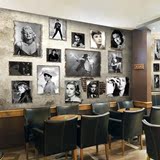 复古怀旧欧美明星海报砖墙壁纸餐厅咖啡馆背景墙墙纸大型定制壁画
