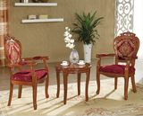 明清风格古典花边圆形小茶几 橡木休闲茶几椅组合 实木雕花茶桌