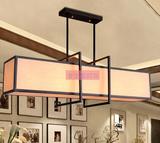 中式铁艺长方形麻布吊打羊皮吊灯中式大气灯餐厅灯非标工程灯定做