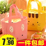 韩国可爱表情版手提大号圆形保温包饭盒袋子便携式加厚便当包包邮