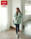 Zara女装正品专柜2015新款韩版薄荷绿色羊毛呢子大衣宽松显瘦外套