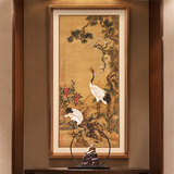 尚尚木莲松鹤图新中式竖版餐厅玄关装饰画单幅竖画有框画挂画D256