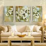 现代简约欧式客厅装饰画 手绘花卉油画 餐厅卧室挂画三联有框壁画