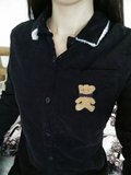 新冬女韩版大码黑色灯芯绒羊羔毛加厚保暖宽松长袖衬衫大码