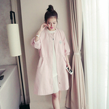 夏装韩版大码学生宽松薄款外套女棒球服风衣粉色中长款防晒衣潮