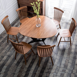 美式实木餐桌 餐厅餐桌椅组合6人 橡胶木家用小户型吃饭桌子 圆桌