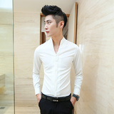夏季新款潮流韩版男士修身短袖衬衫男式休闲立领打底薄款衬衣寸衫