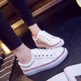 2016韩版新款真皮系带小白鞋平底休闲运动鞋白色板鞋学生女单鞋潮