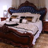 双人床豪华大床 实木雕刻美式真皮床 公主床1.8米婚床 地中海大床