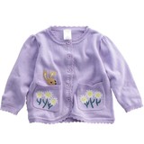 外贸原单女童宝宝紫色针织开衫 小童卡通小老鼠纯棉薄款毛线衣