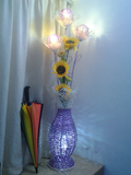 北欧宜家紫色金手工编织藤艺特色创意花瓶转角沙发卧室落地灯装饰