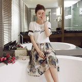 2016夏季新款韩版时尚雪纺短袖连衣裙套装裙欧根纱两件套修身显瘦