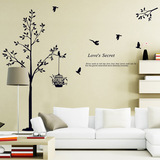 黑树鸟笼 卧室沙发电视客厅可移除墙贴剪影单色纯色风格个性装饰