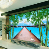 3d立体竹林风景海景环保无缝壁画电视房客厅卧室背景装饰墙纸壁纸