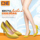 CNE女鞋真皮潮流纯色漆牛皮尖头高跟鞋酒杯跟单鞋6M92302