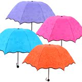 遇水见花折叠雨伞钢骨三折伞纯色荷叶边公主伞晴雨伞