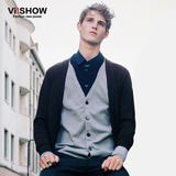viishow2016春季男装新款针织衫 男士毛衣开衫修身纯色针织外套潮