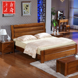 全实木床1.5/1.8米现代中式双人床高箱储物卧室实木家具胡桃木床