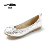 Westlink/西遇2016春季新款 潮仿编织圆头浅口芭蕾鞋平底蛋卷女鞋