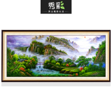 5D油画流水生财聚宝盆方钻钻石画满钻风景山水画客厅魔方钻十字绣