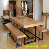 简约现代餐桌椅组合铁艺咖啡桌椅庭院实木桌椅长方形酒吧桌椅套件