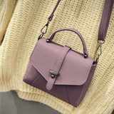 2016新款时尚紫色小方包多功能手提包皮带吸扣单肩斜挎包女士包包