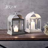 LOft工业铁艺风灯摆件 美式做旧客厅桌面创意蜡烛台摆设 小房子