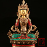 尼泊尔 佛像 藏传佛教用品高档绿松石长寿佛古董收藏家具摆件批发