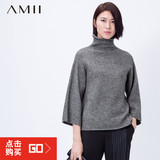 AMII品牌正品艾米2015春女宽松百搭大码高领套头落肩阔袖短款毛衣