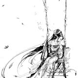 CG古风黑白插画线稿 手绘唯美古装人物 美女剑侠插画漫画素材