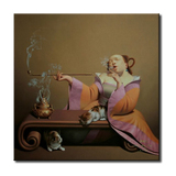 纯手绘无框油画抽烟的胖女人刘宝军创意人物胖女人装饰画个性油画