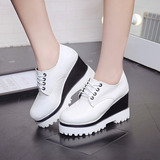 2015夏季韩版学生黑白漆皮鞋内增高潮女鞋低帮厚底松糕板鞋休闲鞋