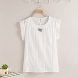 韩版白色蕾丝雪纺衫镂空性感短袖钉珠t恤飞飞袖宽松显瘦上衣女夏