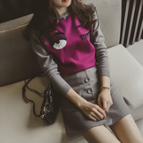 新款女装上衣秋冬2015韩版显瘦修身拼色长袖套头毛衣打底针织衫女
