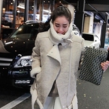 韩国代购2015冬装新款女装立领工装夹克鹿皮绒羔毛大码短外套棉衣