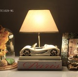 白金色小汽车陶瓷底座台灯 欧式创意摆件结婚卧室客厅床头工艺品