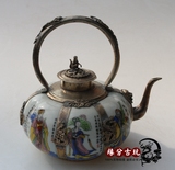 仿古工艺品白铜瓷八仙壶摆件 酒壶 茶壶家居装饰品礼品古玩收藏品