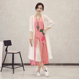 棉麻中国风水墨画两件套复古显瘦连衣裙 2016夏季女装新款大码