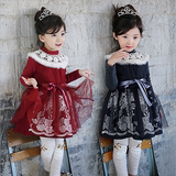2015冬装新款韩国童装儿童女童加绒刺绣连衣裙加厚公主裙子新年装