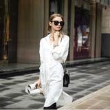 白色衬衫连衣裙长袖气质衬衣裙女2015夏中长款系带宽松大码上衣潮
