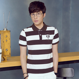 夏季短袖t恤男青年韩版体恤学生简约翻领条纹修身打底Polo衫日系
