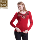 宗洋专柜女装 2015秋冬装新品 红色羊毛衫 圆领纯色羊毛 毛衣B650