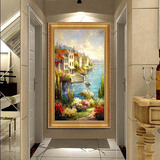 欧式装饰画地中海壁画玄关画竖版现代风景油画楼梯走廊墙画过道画
