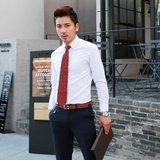 韩版学生衬衫男长袖夏季青年纯色商务修身型职业正装薄款英伦衬衣