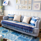 莫耐河 美式布艺沙发垫地中海蓝色条纹棉布斜纹防滑沙发坐垫定做
