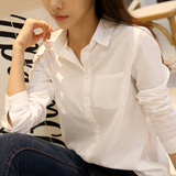 2016韩版春季新款休闲棉麻衬衫中长款白衬衫女长袖打底衫宽松衫衣