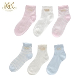 英氏初生婴儿袜子宝宝袜新生儿薄棉袜0-3个月6-12个月纯棉袜3双装